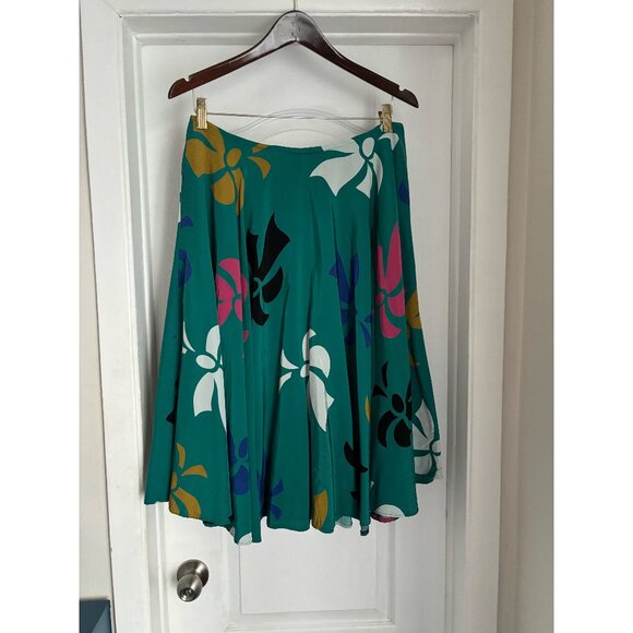 Vintage Teal Print Full Circle Skirt, Retro Skirt, 1990s Fashion - Picture 2 of 3